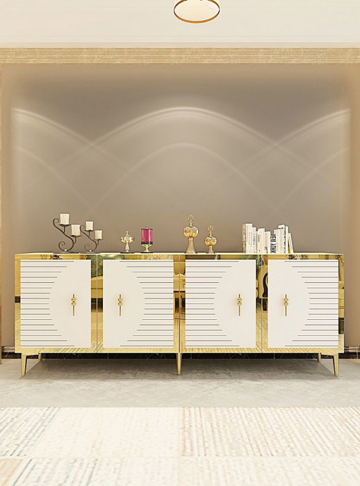 Hanah Home Tuna 180 Consola Roble Zafiro, Blanco y Dorado, 180x75x32 cm